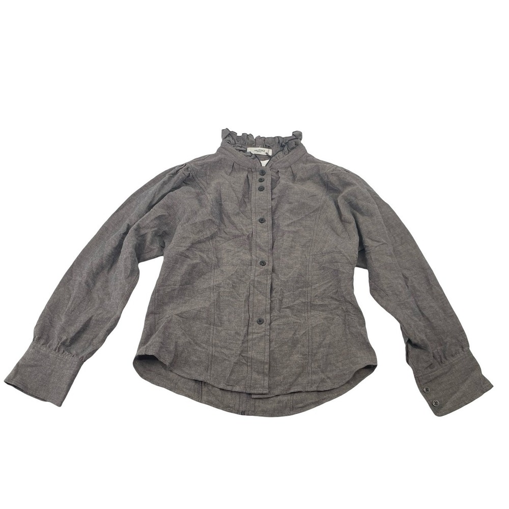 Isabel Marant Etoile Women's Top Blouse Ruffle Grey Cotton FR 38